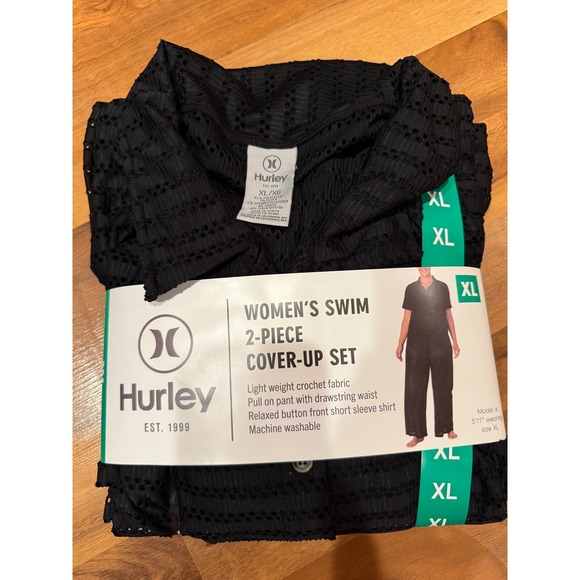 Hurley Swim Cover-Up Set Crochet Lightweight Beach Pool XL black‎ bathing NWT - Picture 1 of 4